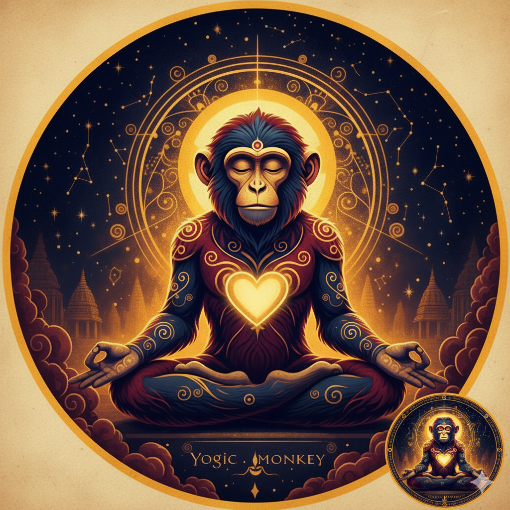 An ornate cosmic illustration of a meditating figure haloed in starlight