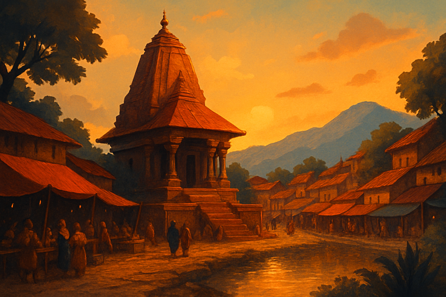 A temple at golden hour in a quiet mountain village